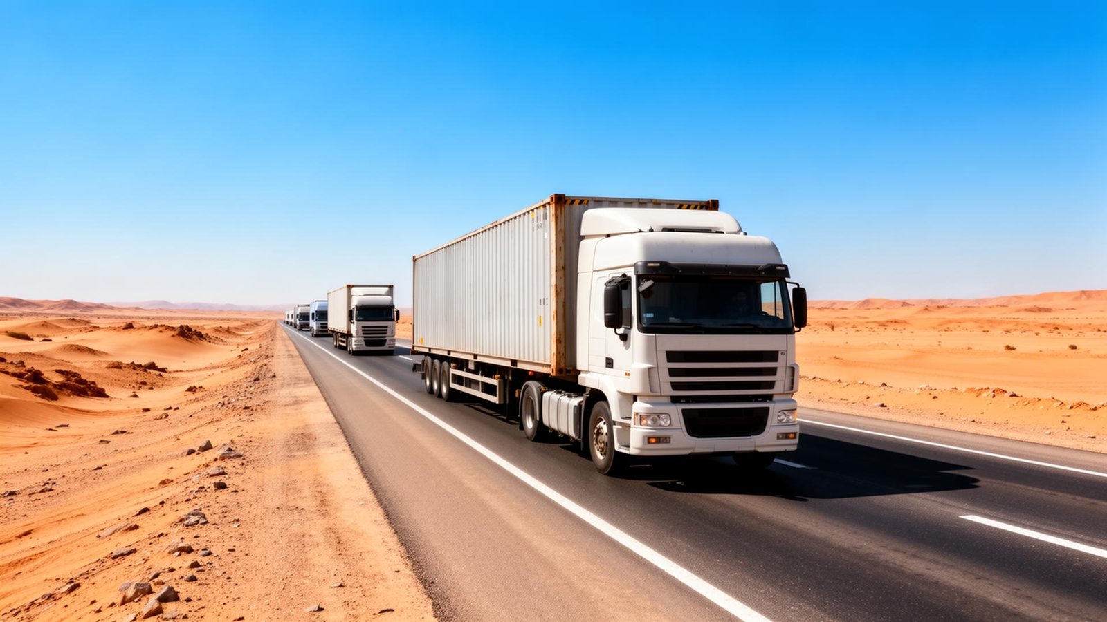 شاحنات نقل عفش على طريق سريع بين المدن السعودية