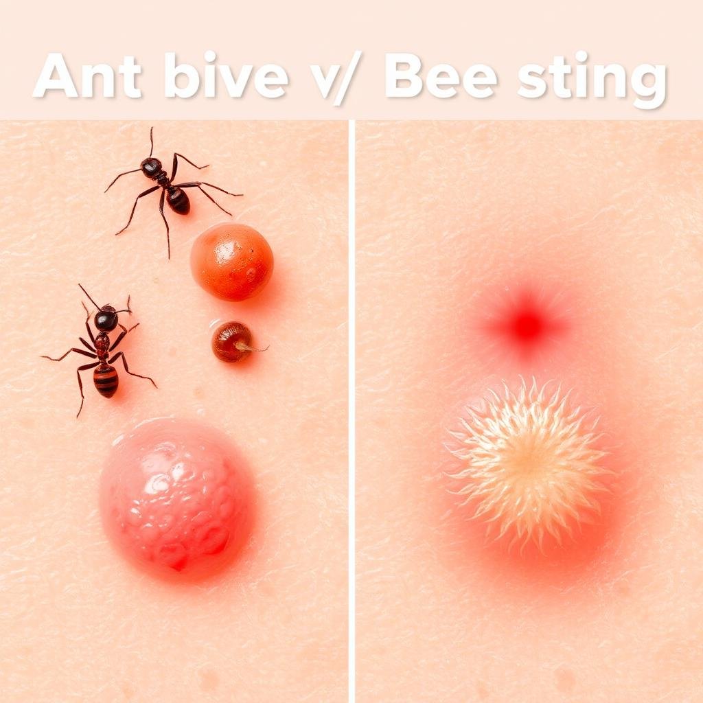 مقارنة بين قرصة النمل ولسعة النحل - الفرق في شكل التورم والألم