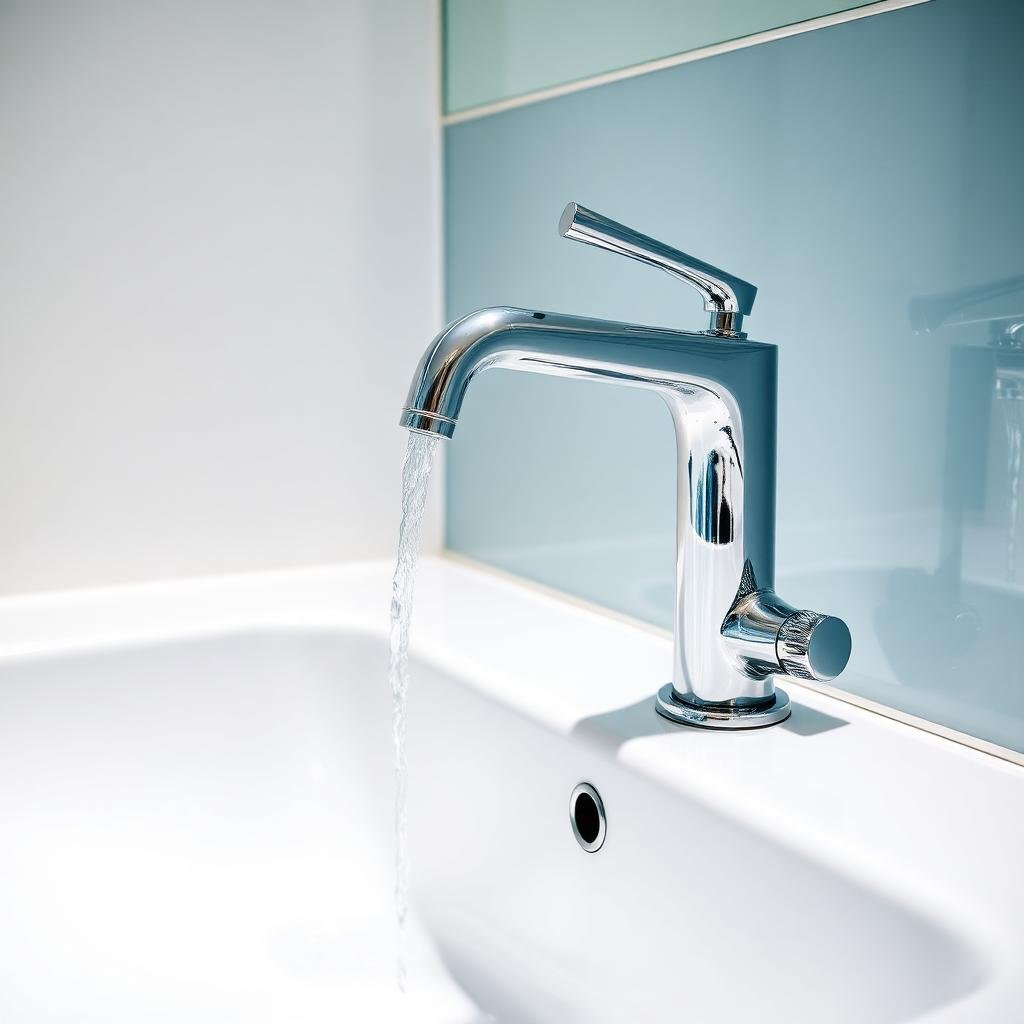 صنبور حمام لامع ونظيف بعد إزالة الترسبات الجيرية