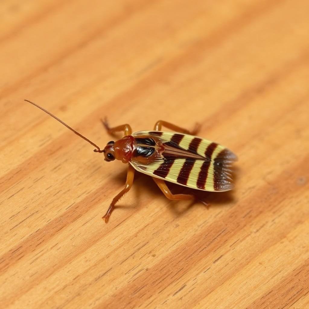 الصرصور ذو الأشرطة البنية على سطح خشبي