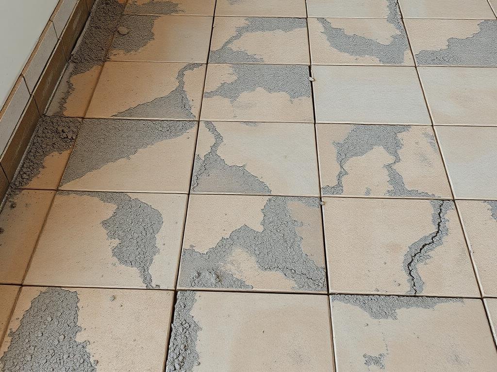 بلاط سيراميك متسخ ببقع الأسمنت والجبس بعد أعمال البناء