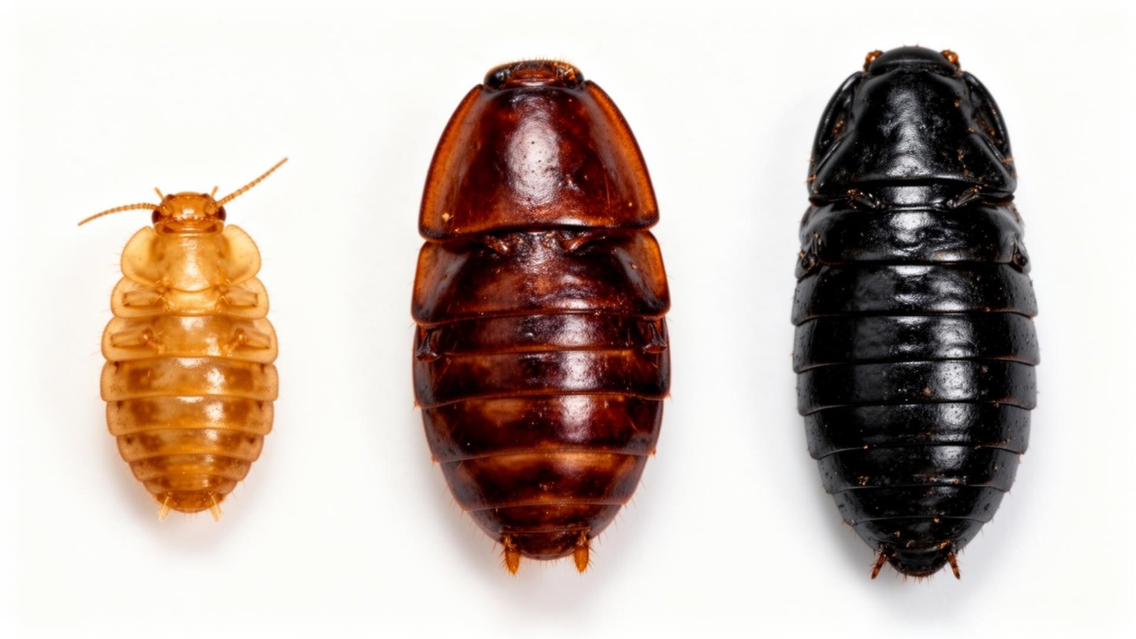 مقارنة بصرية بين أنواع بيض الصراصير المختلفة