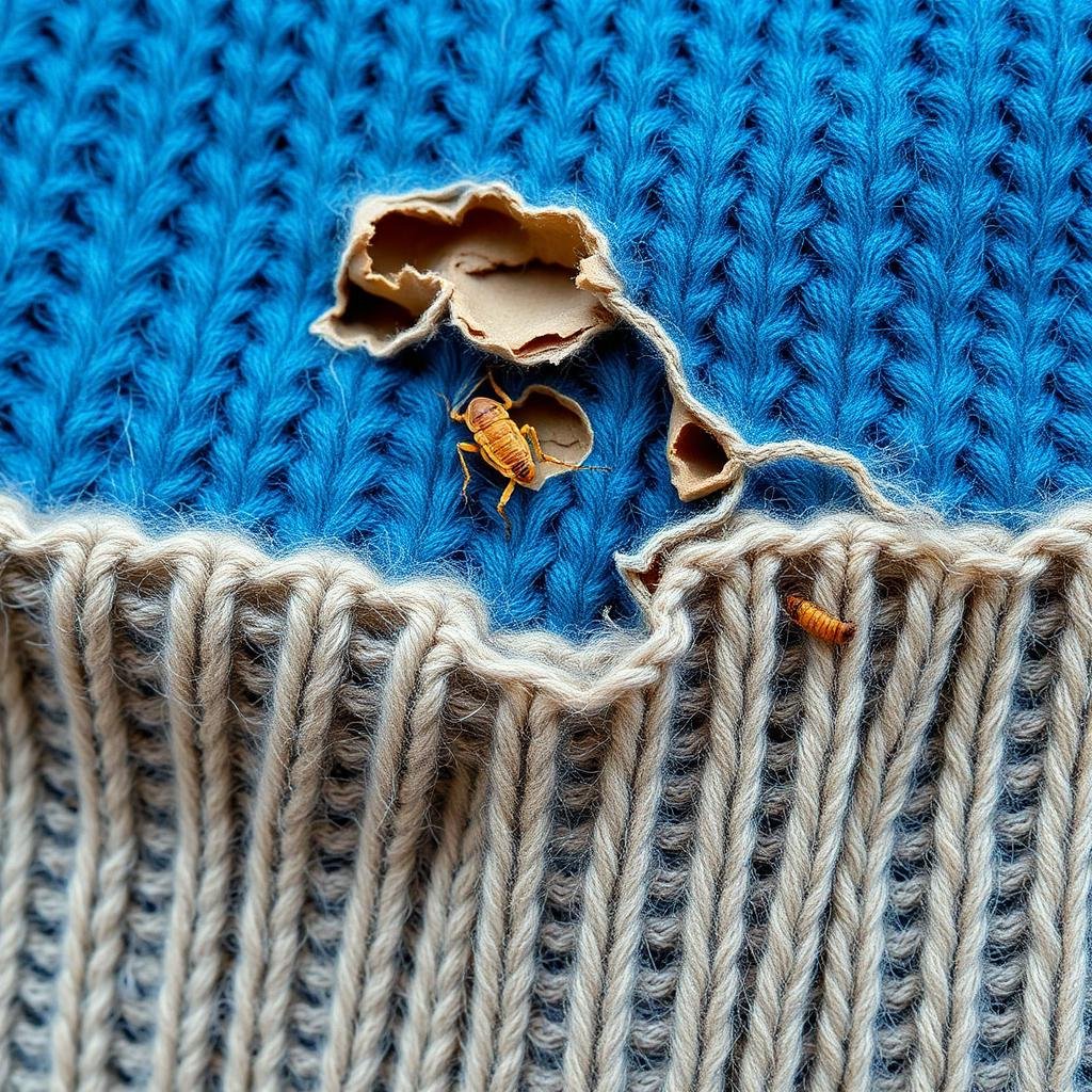 أضرار صرصور الليل على الملابس - ثقوب في القماش الصوفي
