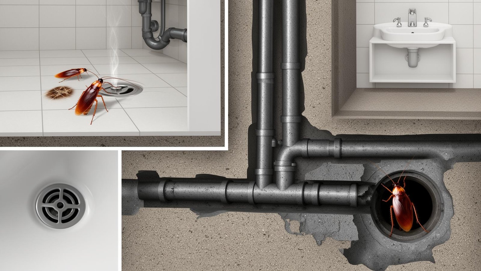 نقاط دخول الصراصير من المجاري وفتحات الصرف في المنازل