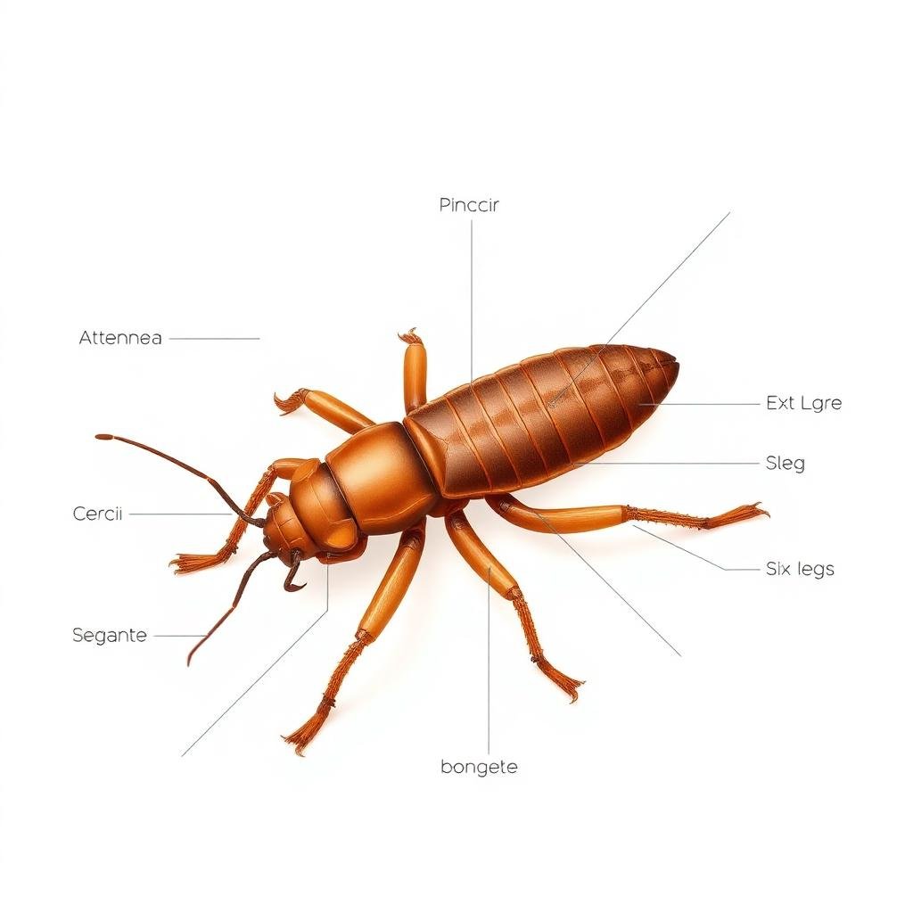 تشريح حشرة أبو مقص مع توضيح الأجزاء الرئيسية
