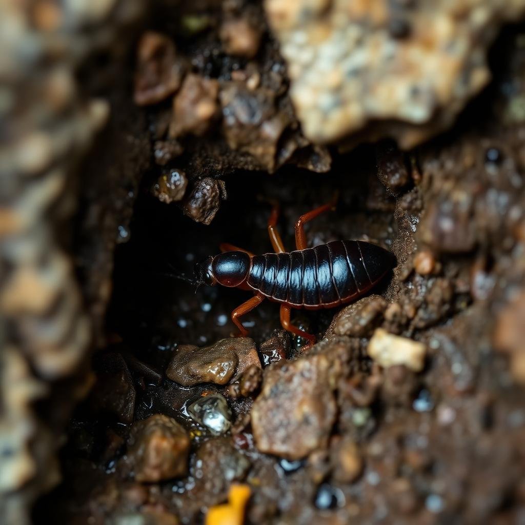 حشرة أبو مقص في موطنها الطبيعي الرطب والمظلم