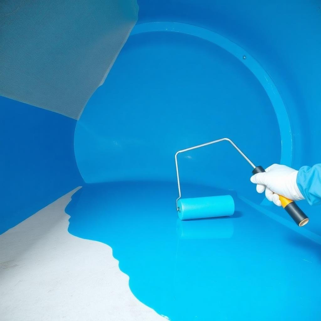 تطبيق طلاء إيبوكسي أزرق على خزان