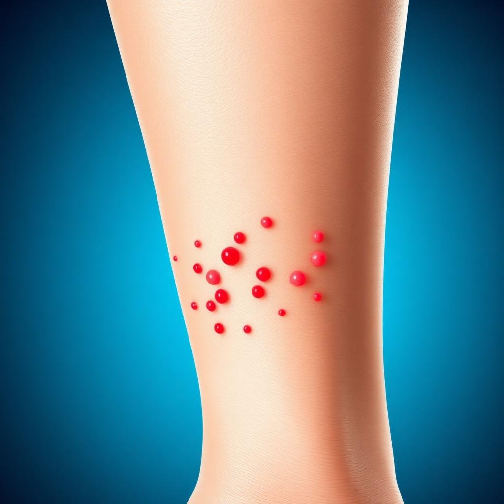 قرصات البراغيث على الساق - نقاط حمراء متجمعة حول الكاحل