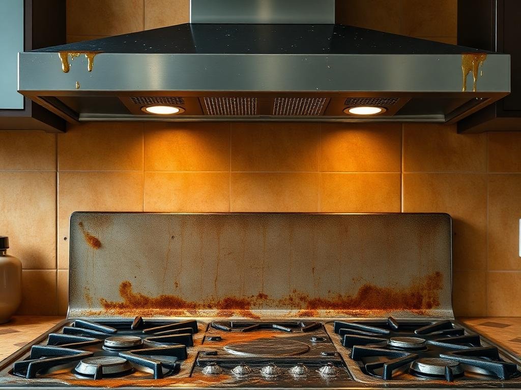 مطبخ متسخ بالدهون قبل التنظيف