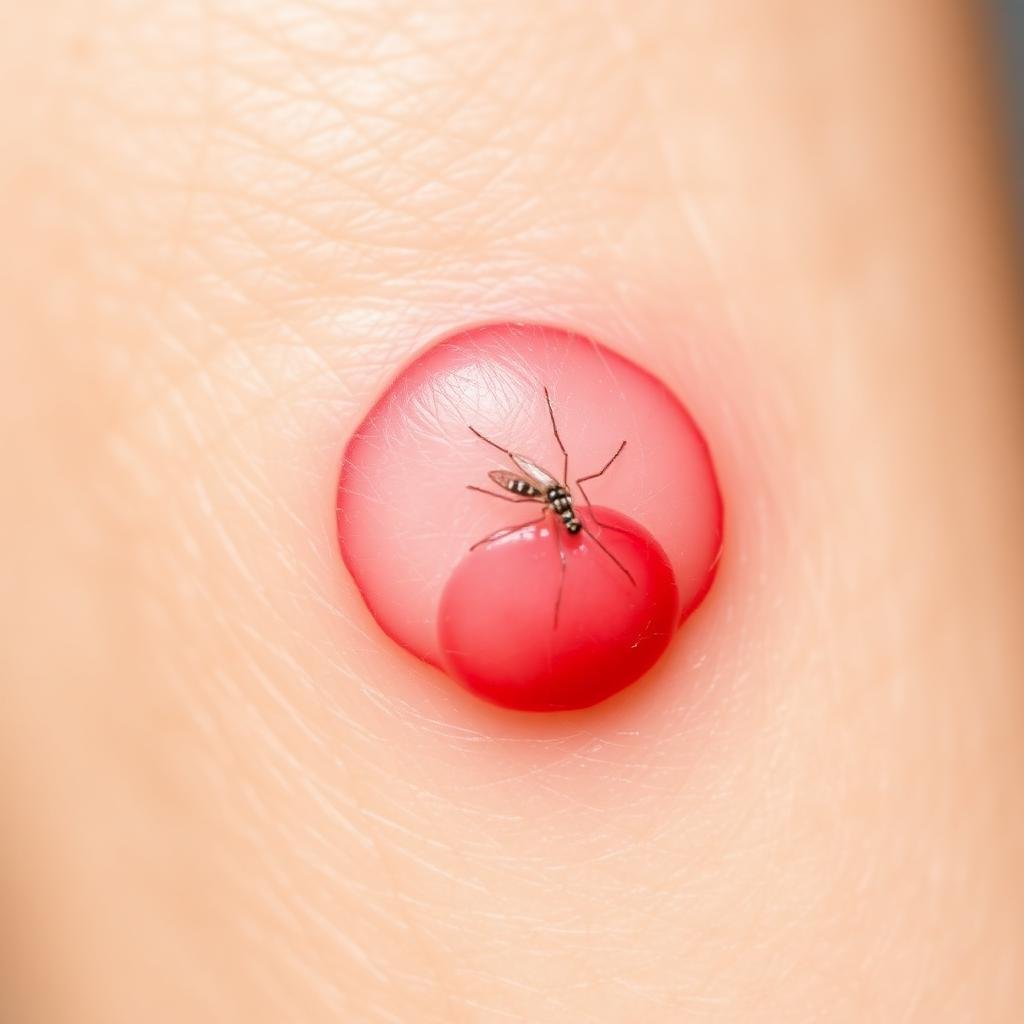 شكل قرصة البعوض على الجلد - انتفاخ دائري أحمر مع حكة