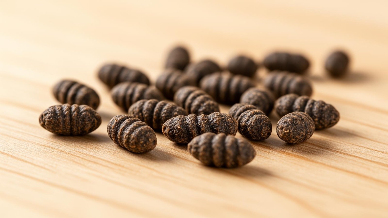 براز فئران على سطح خشبي - دليل التعرف على براز الفئران