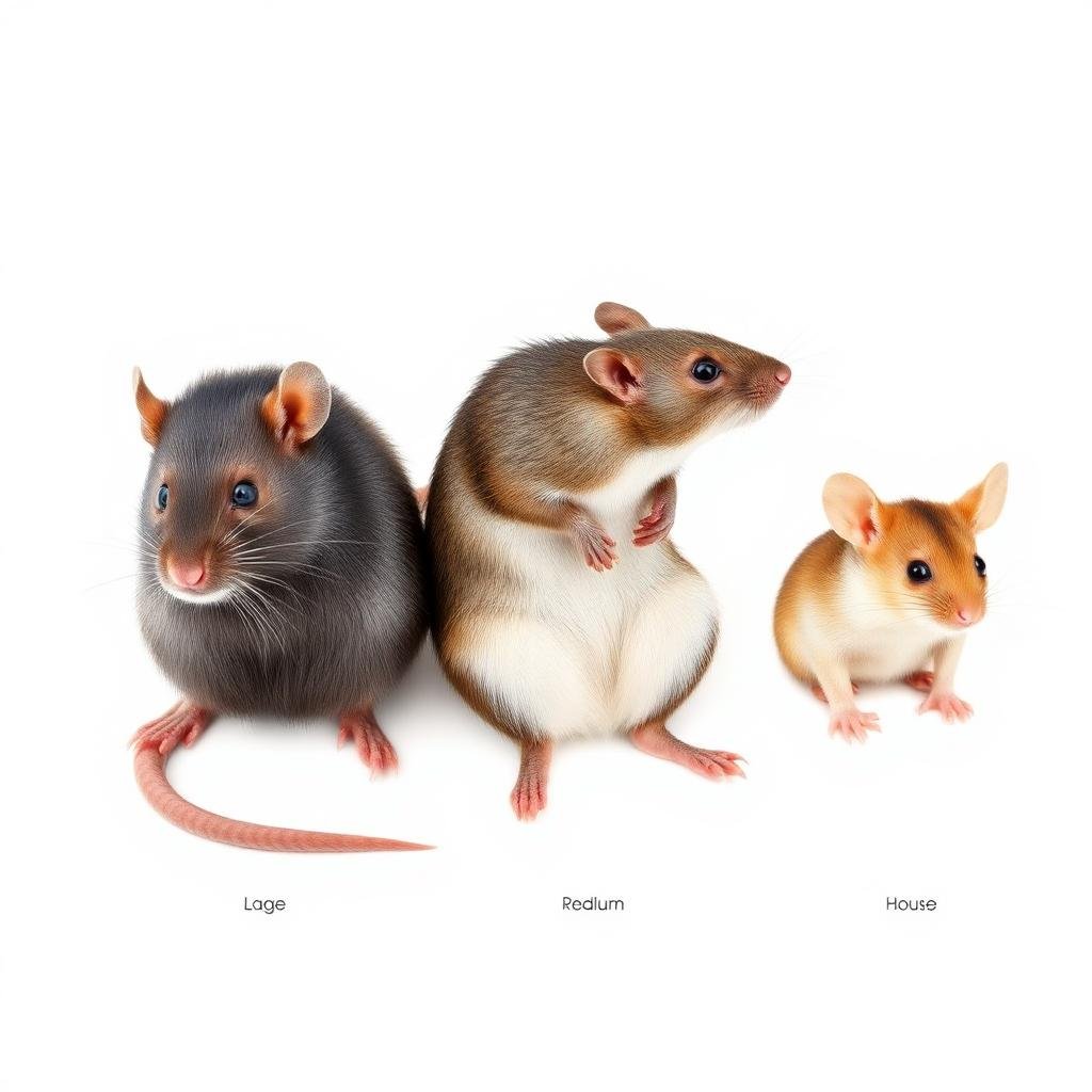 مقارنة بصرية لأحجام أنواع الفئران المختلفة