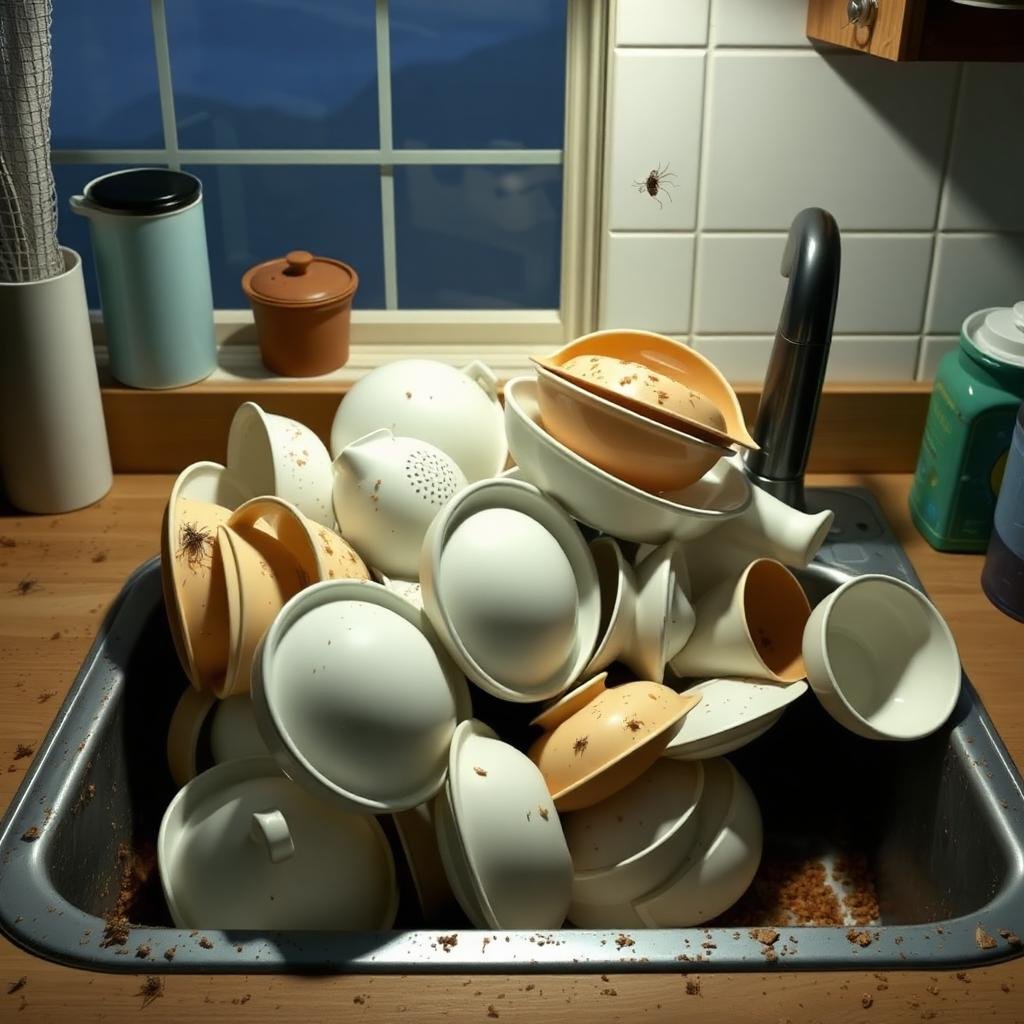 أطباق متسخة في الحوض تجذب الفئران