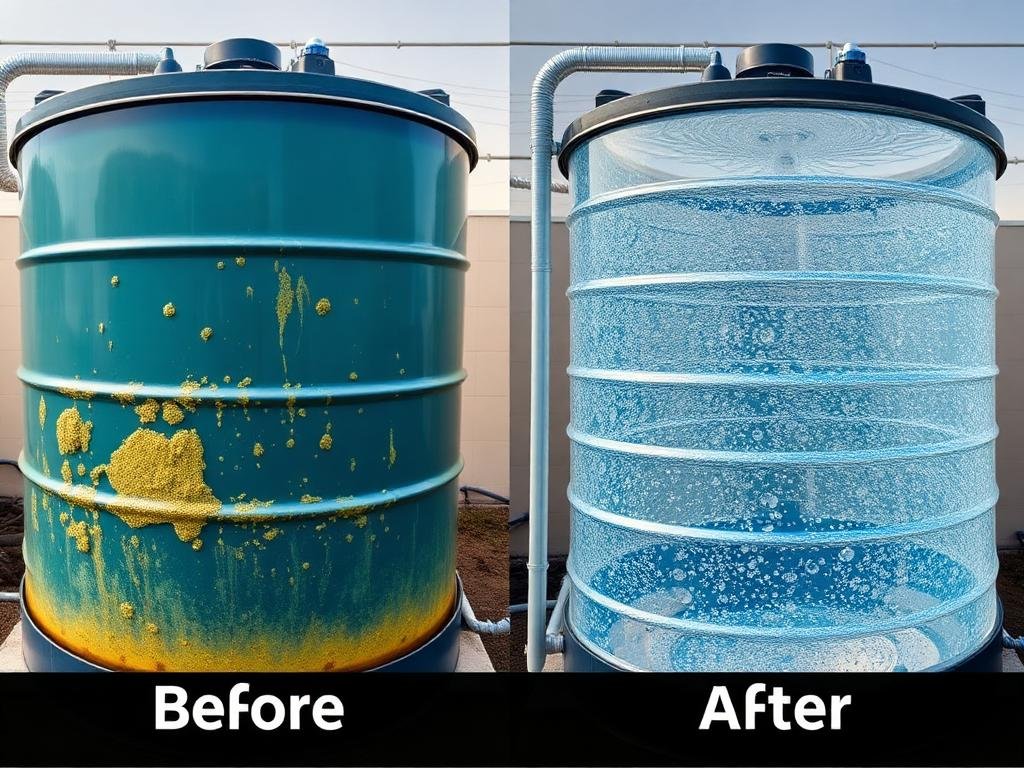 مقارنة قبل وبعد تنظيف خزان المياه