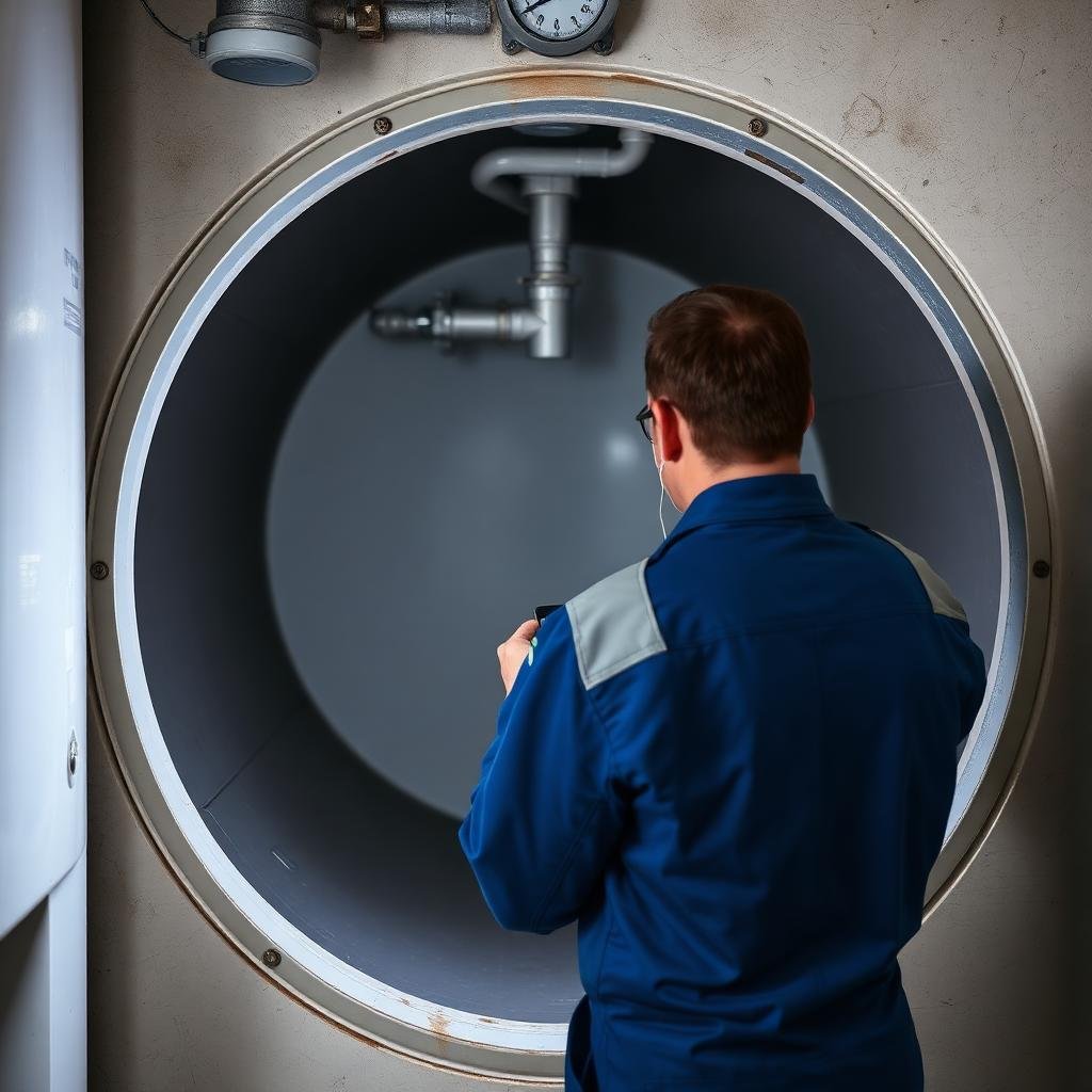 فني يفحص خزان مياه بكشاف