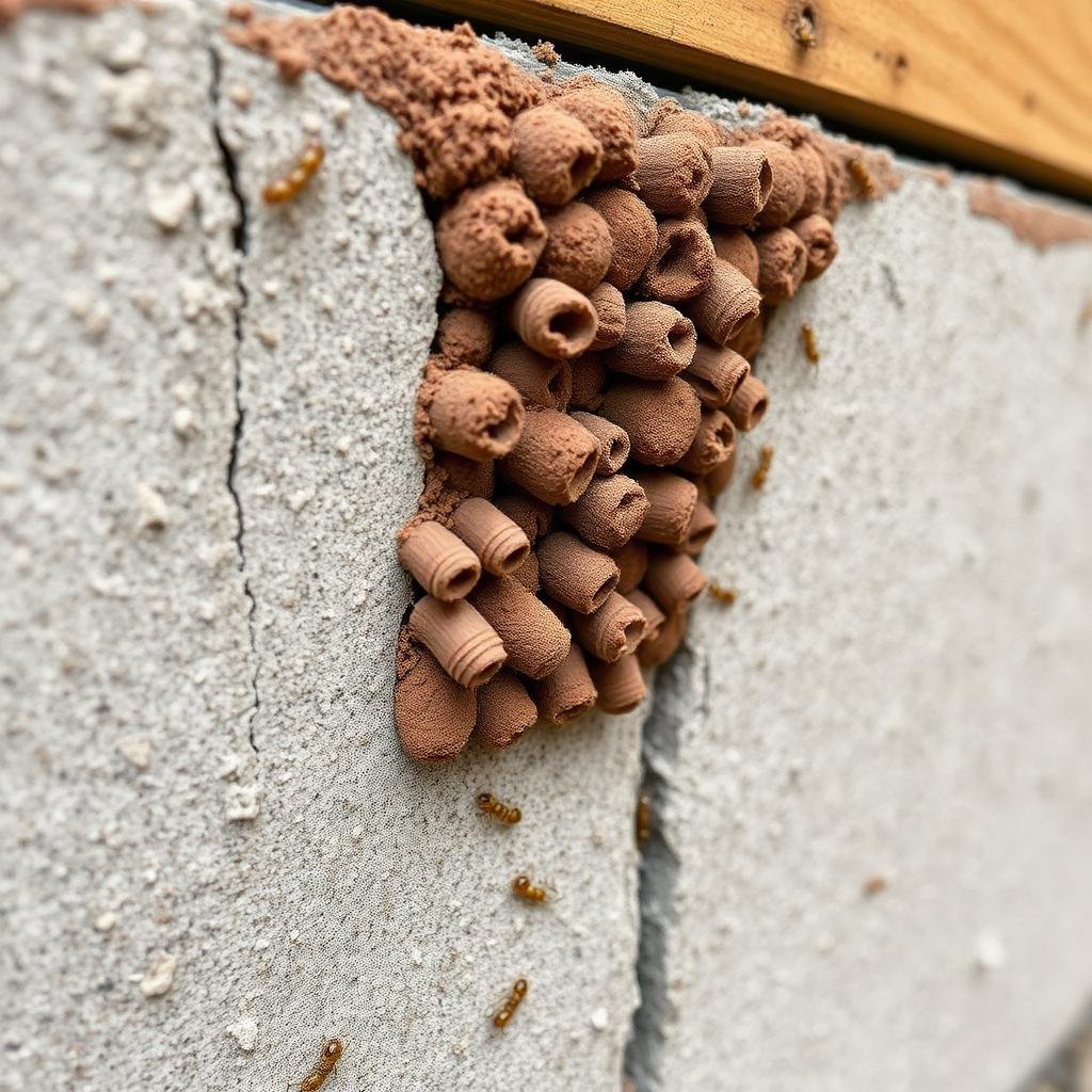 أنابيب النمل الأبيض الطينية على الجدار