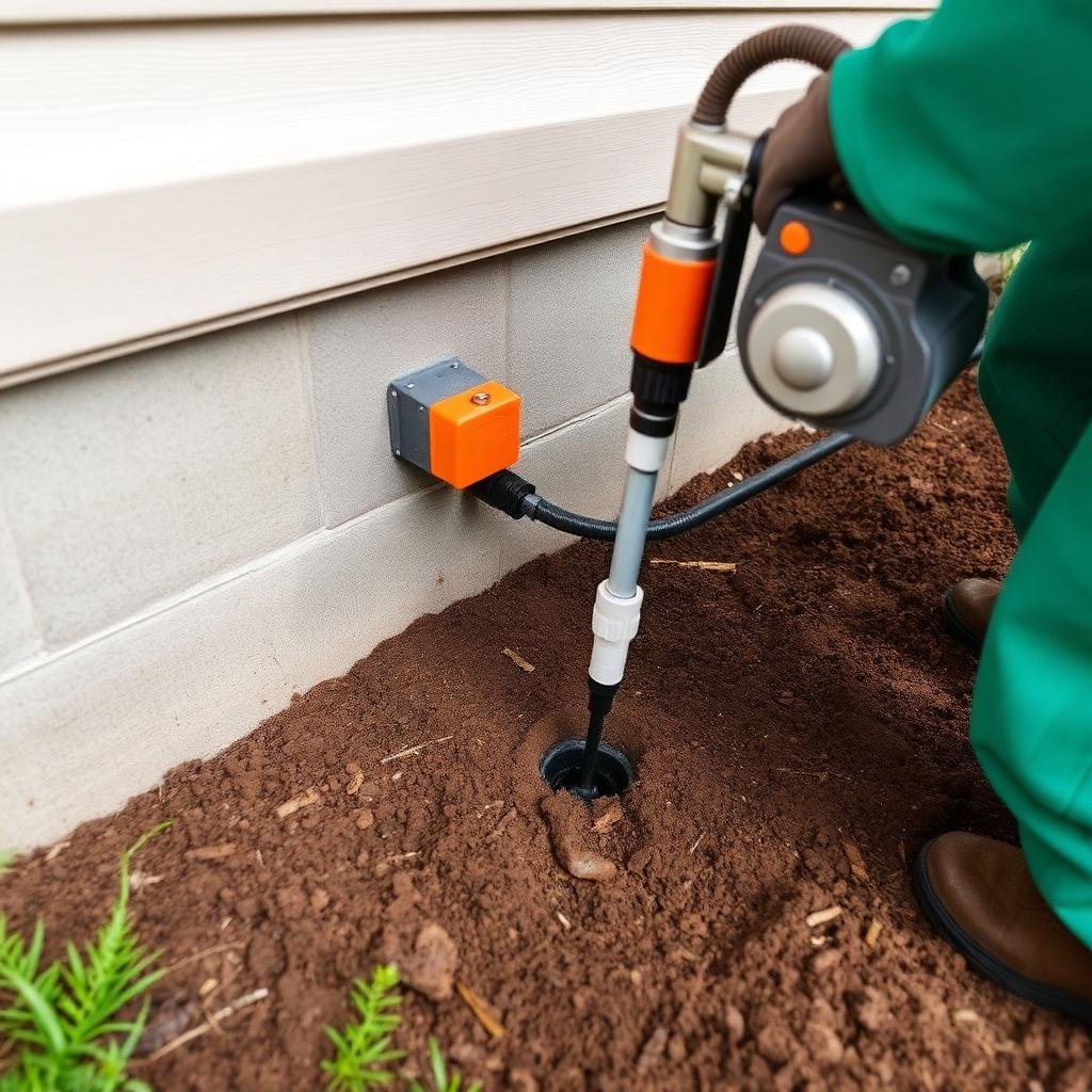 حقن مبيد النمل الأبيض في التربة حول أساسات المبنى