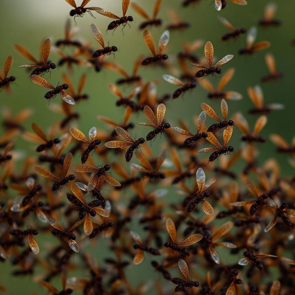 أسراب النمل الأبيض المجنحة في موسم التزاوج