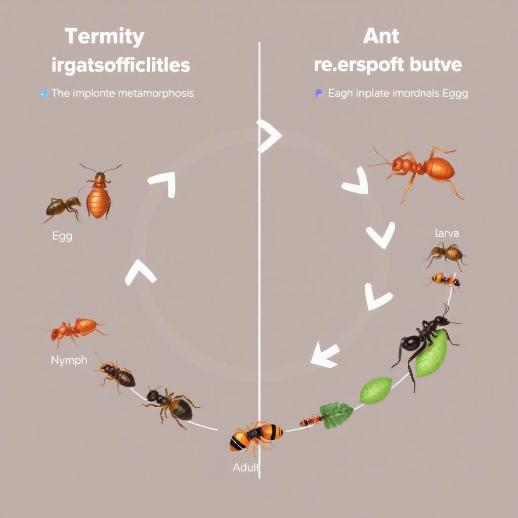 مقارنة دورة حياة النمل الأبيض والنمل العادي