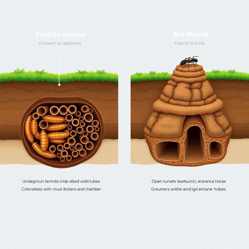 مقارنة أعشاش النمل الأبيض والنمل العادي