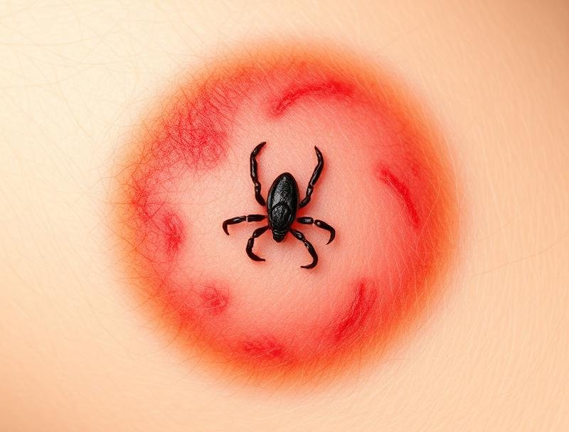 أعراض لدغة القراد على الجلد مع احمرار دائري