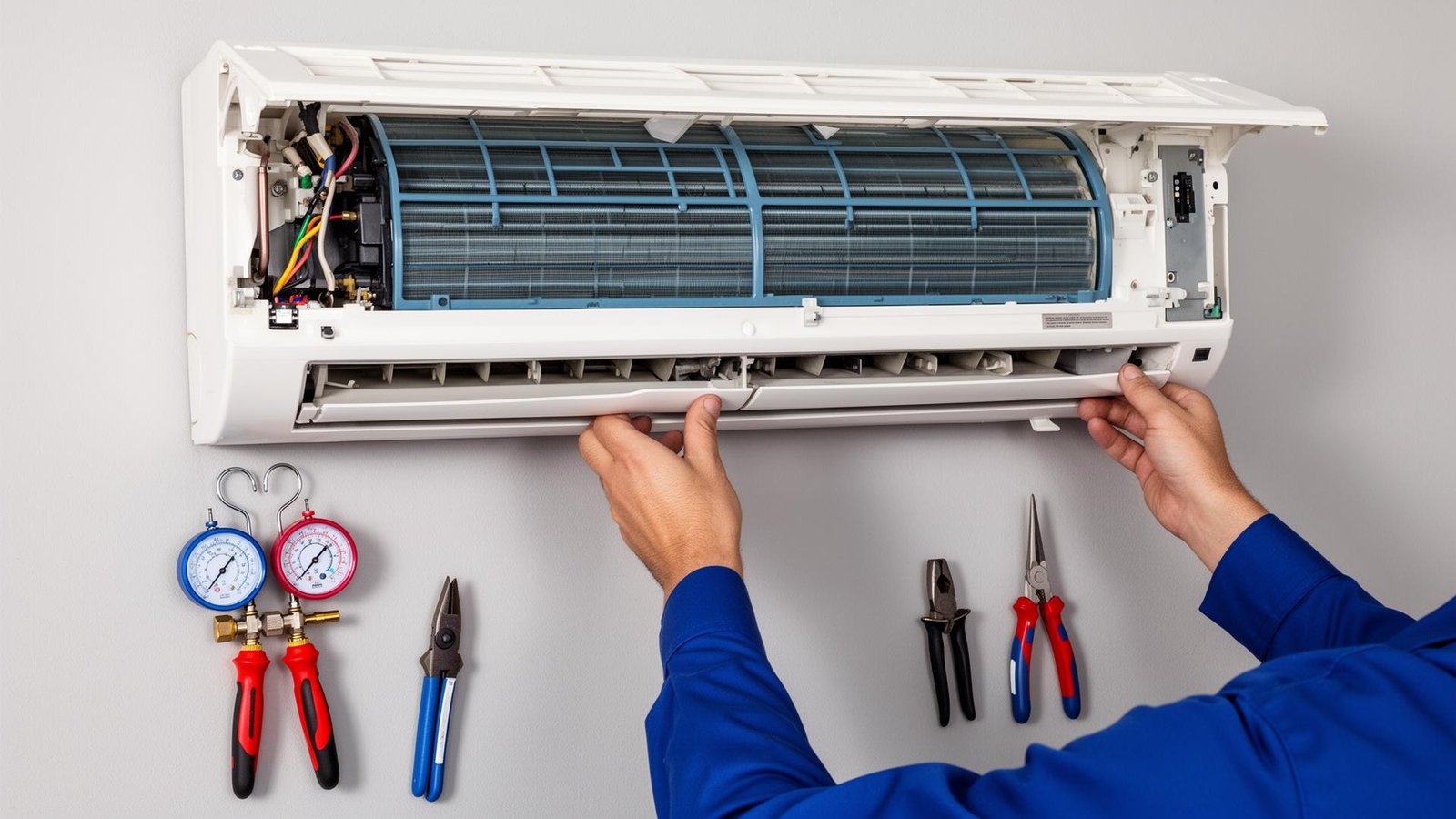 فني تكييف يقوم بصيانة مكيف سبليت في جدة