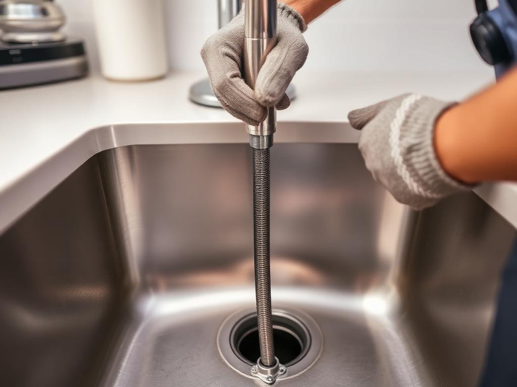 فني يستخدم سوستة تسليك حوض المطبخ في جدة