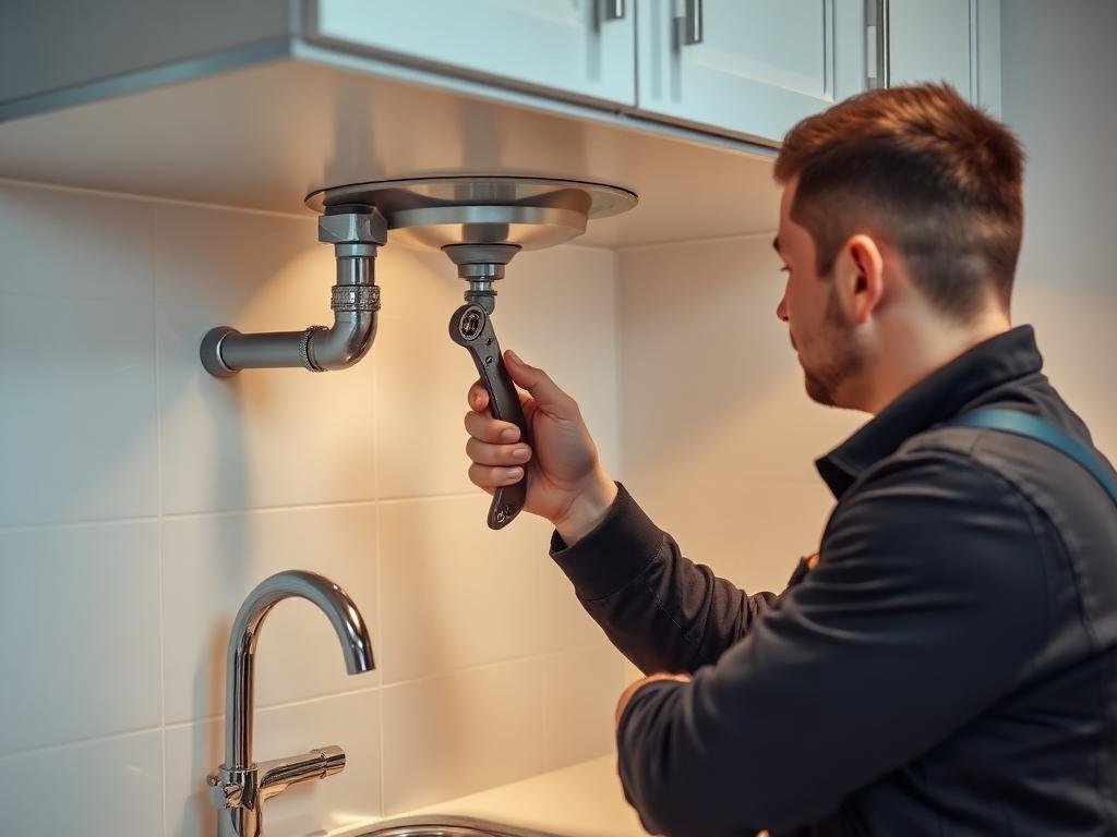 فني تسليك مجاري يعمل في مطبخ منزل بجدة