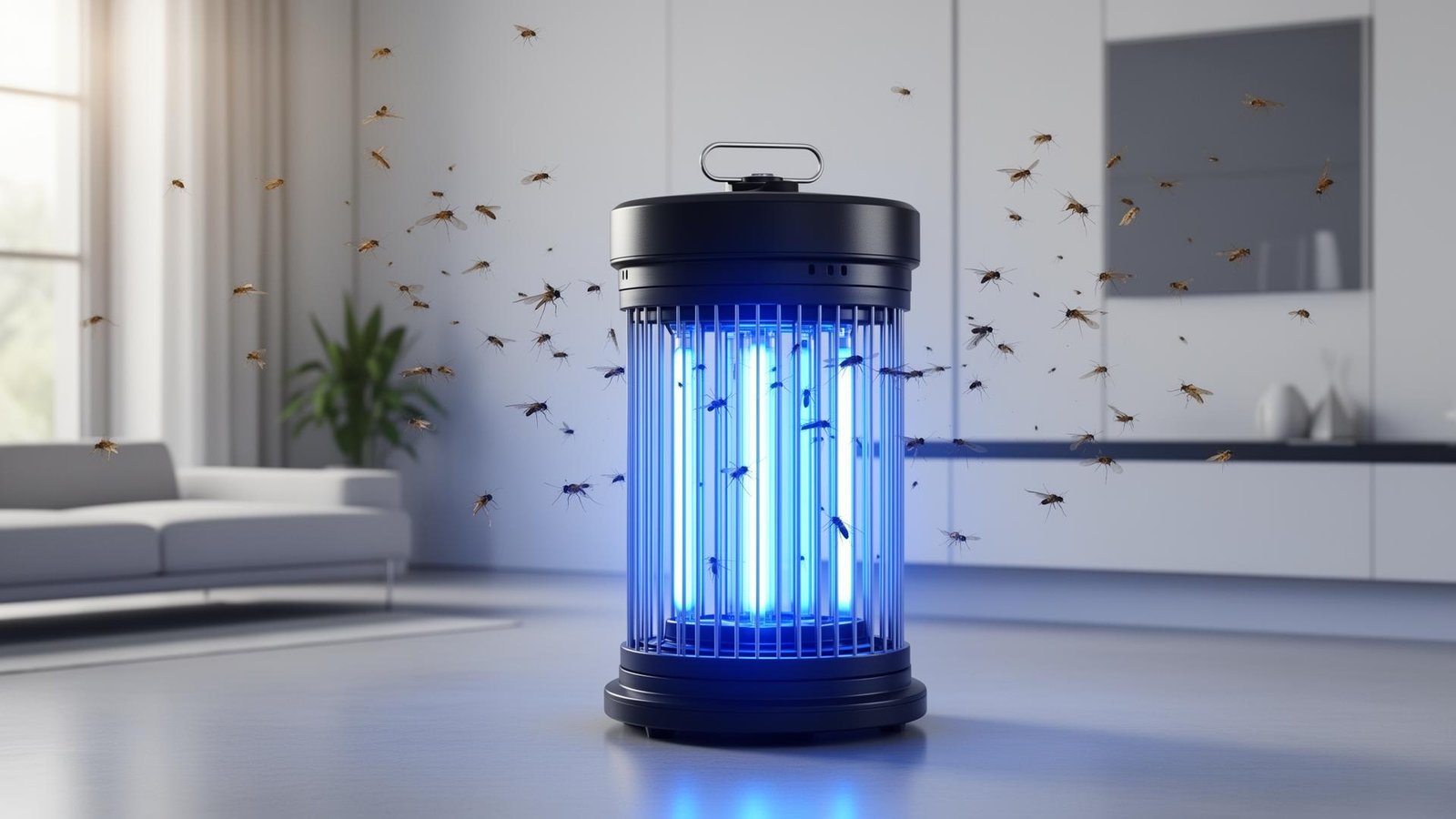 جهاز مصيدة الأشعة فوق البنفسجية للحشرات الطائرة في بيئة منزلية نظيفة
