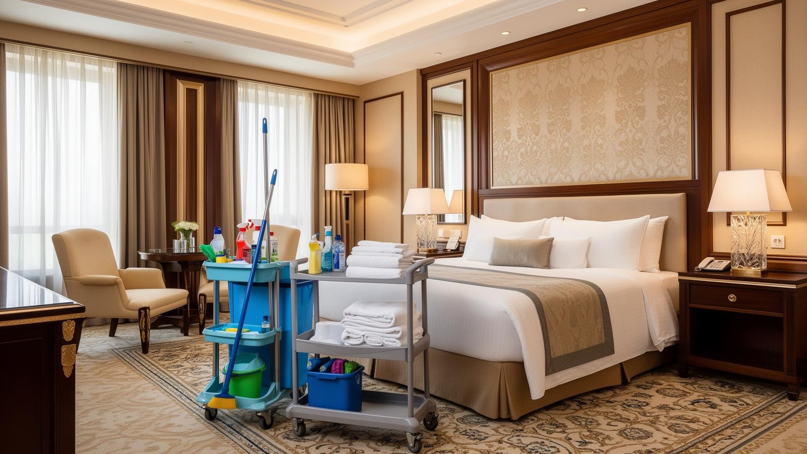 تنظيف فنادق احترافي في جدة مع معدات housekeeping