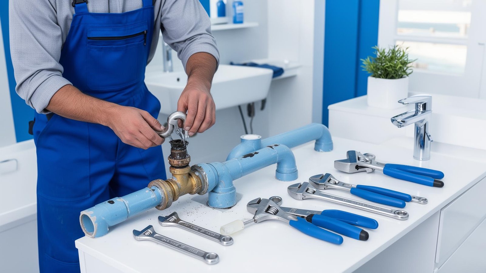 سباك محترف يعمل على إصلاح مواسير في جدة