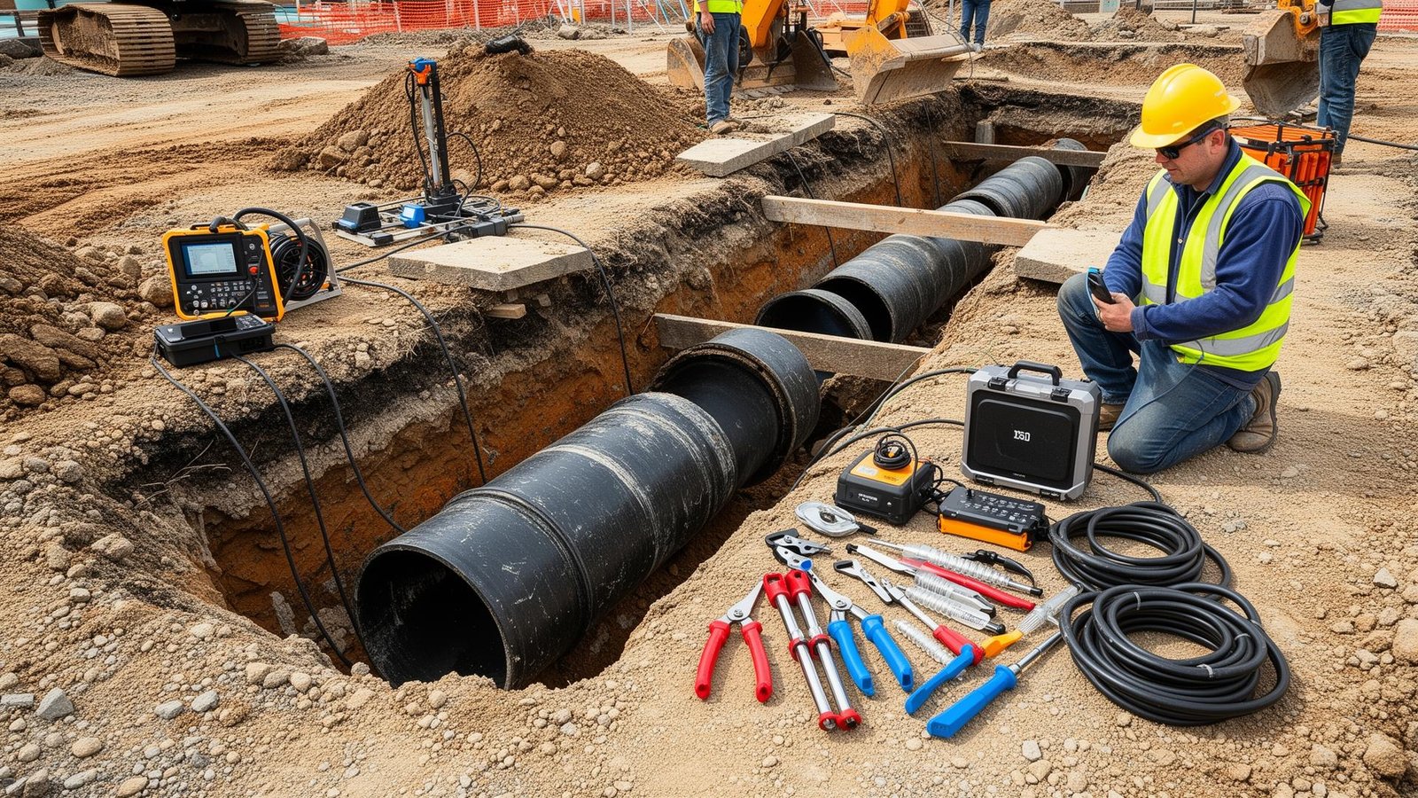 أعمال إصلاح وصيانة خطوط الصرف الصحي في جدة