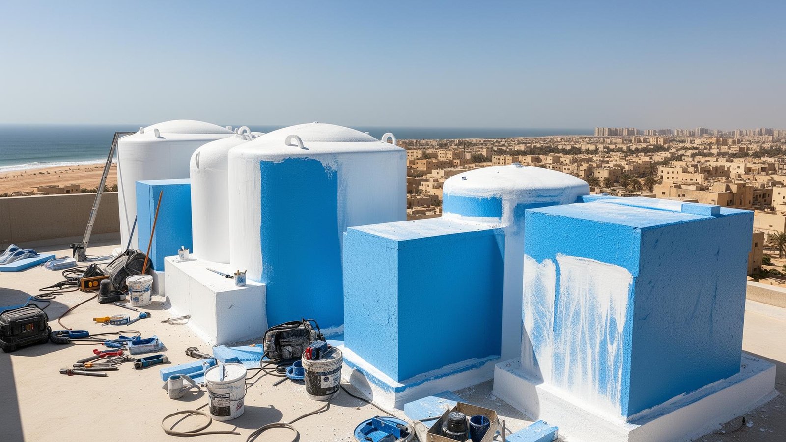 عزل خزانات مياه احترافي على سطح منزل في جدة