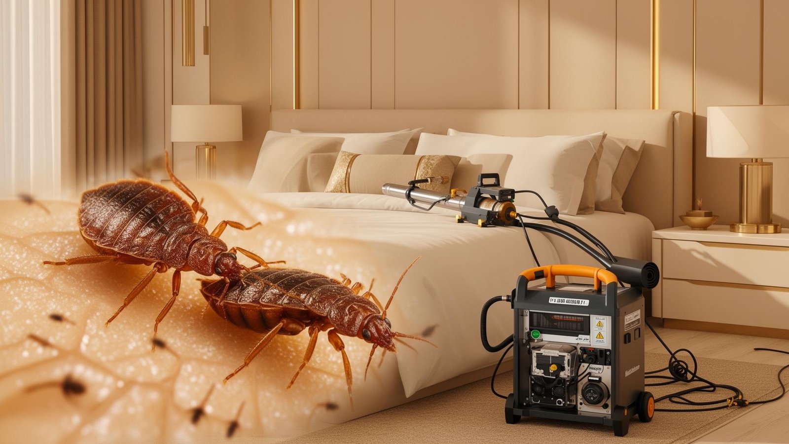 فني مكافحة بق الفراش يعالج مرتبة سرير في منزل بالرياض