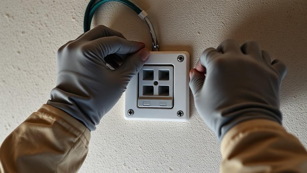 كهربائي يقوم بتركيب مقبس كهربائي جديد في منزل بجدة
