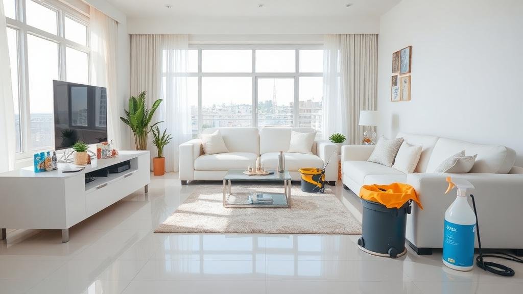 غرفة معيشة نظيفة ومرتبة بعد خدمة التنظيف الاحترافي من الشهاب كنترول في جدة