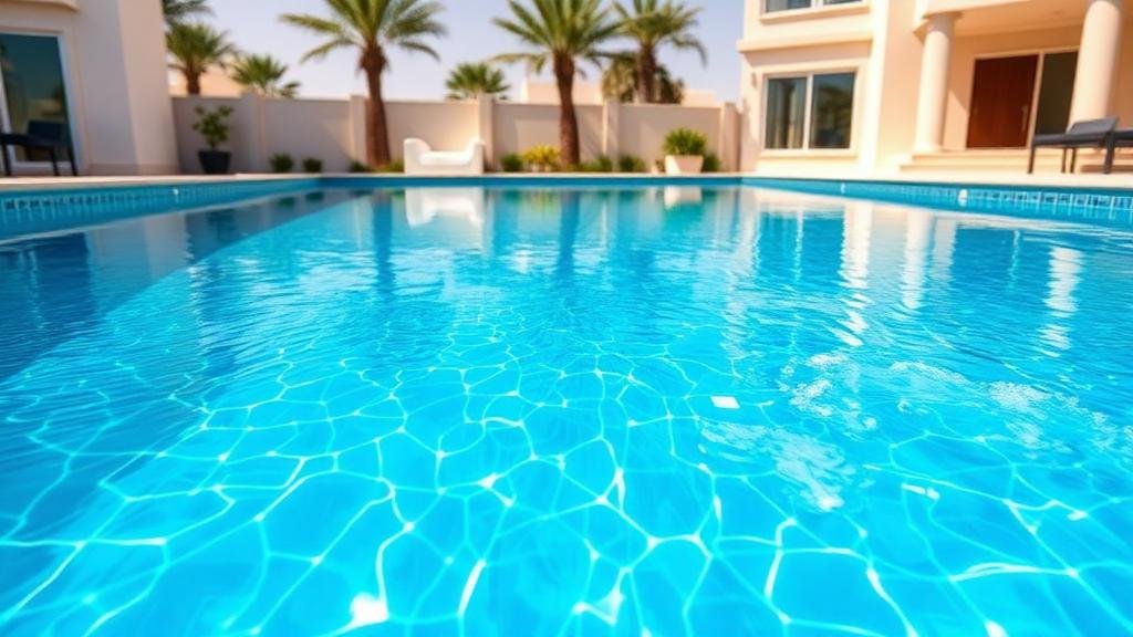 مسبح نظيف وصافي بعد خدمة التنظيف الاحترافية في فيلا بجدة