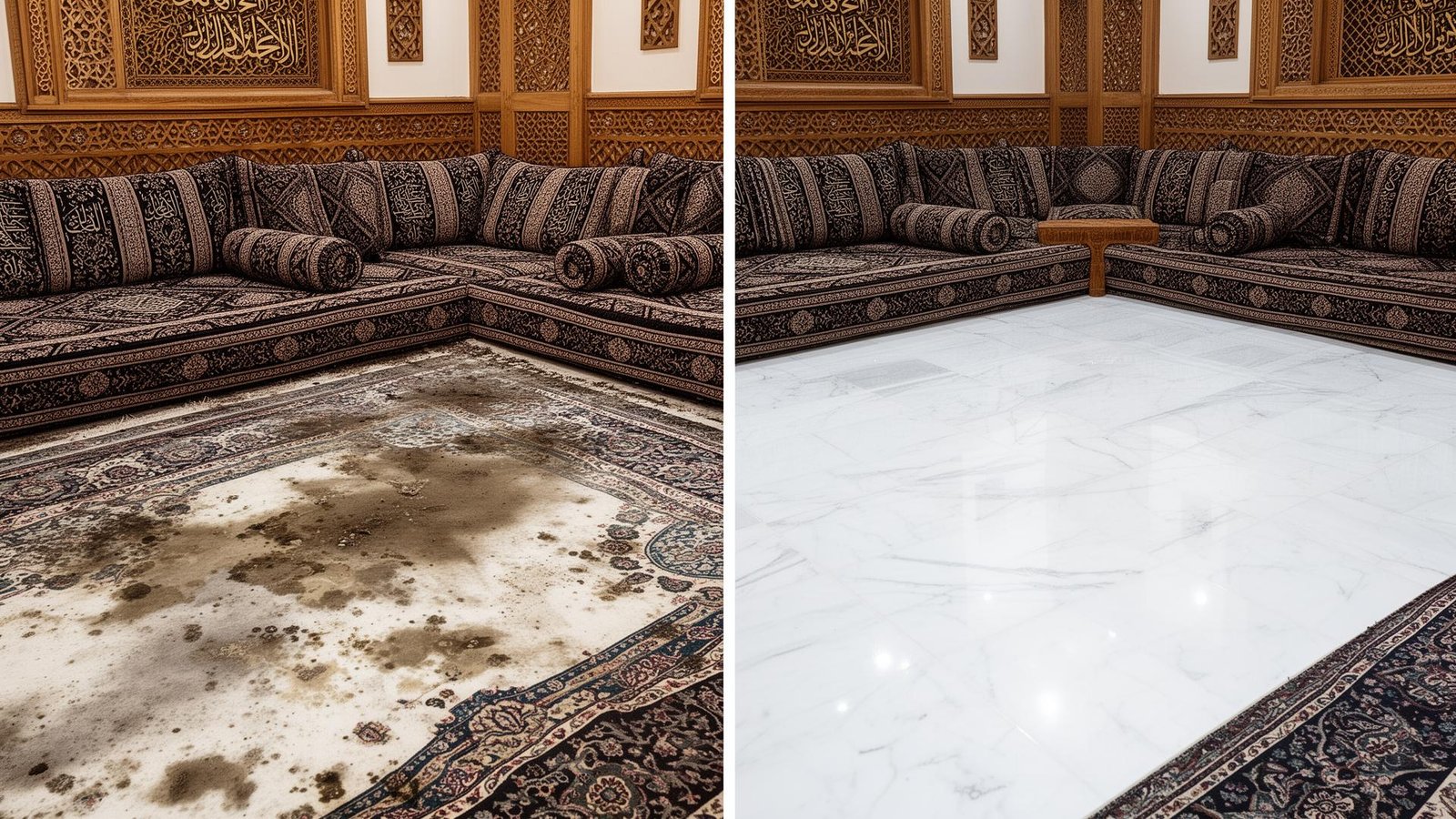 تنظيف مجالس بمكة المكرمة - مقارنة قبل وبعد