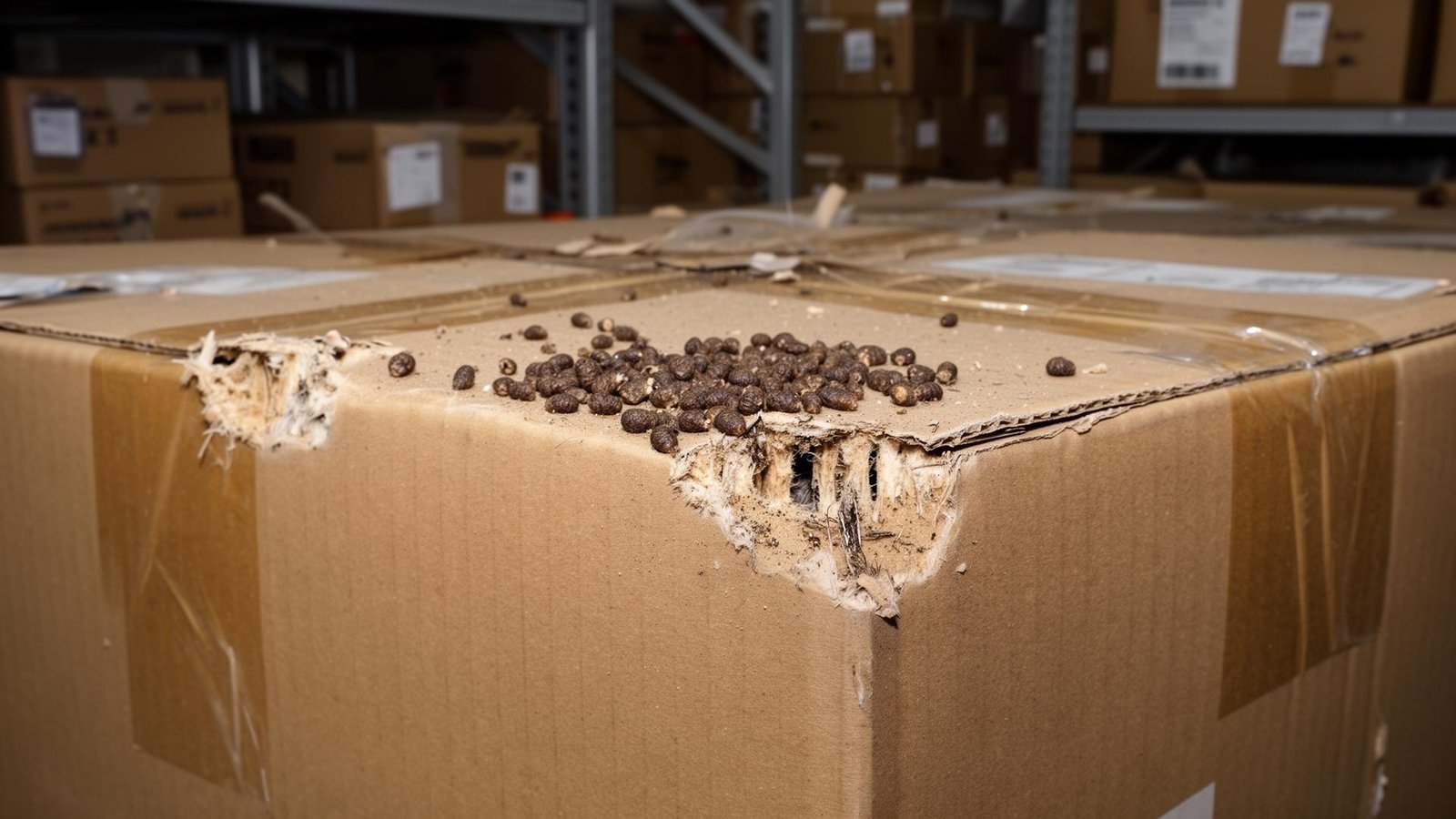 علامات تلف القوارض على صناديق التخزين