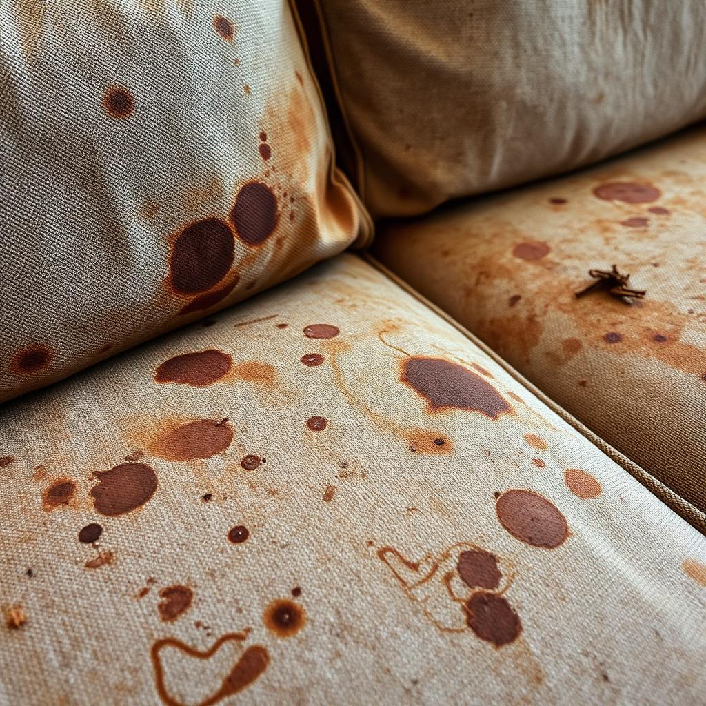 كنب متسخ ببقع القهوة يحتاج تنظيف احترافي