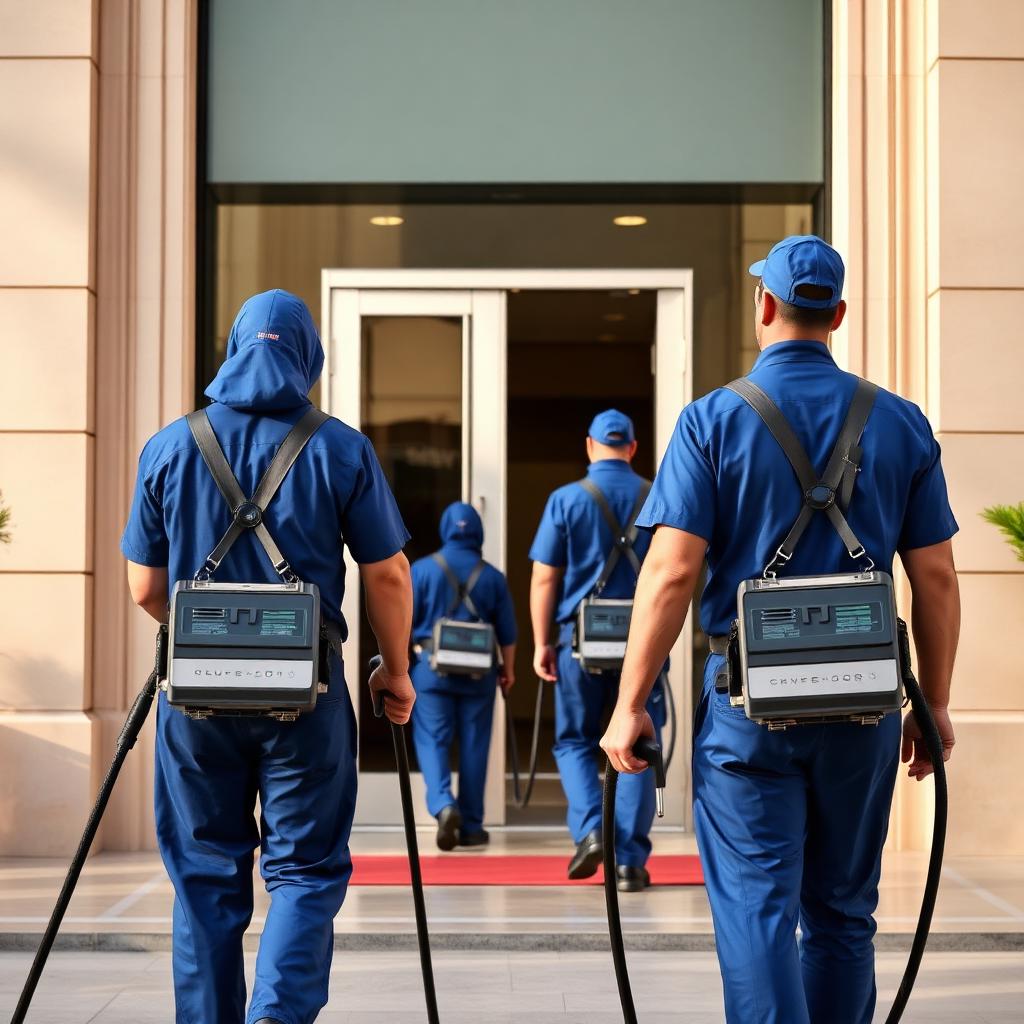 فريق عمل التنظيف بالبخار المحترف في الموقع