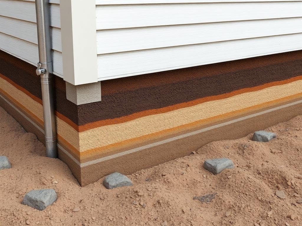 طبقات الحاجز الكيميائي حول أساسات المبنى للحماية من النمل الأبيض