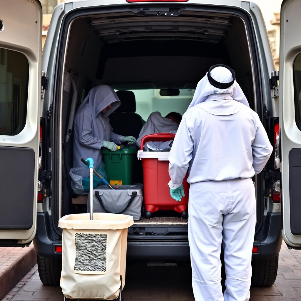 فريق تنظيف الفلل - معدات احترافية وسيارة مجهزة