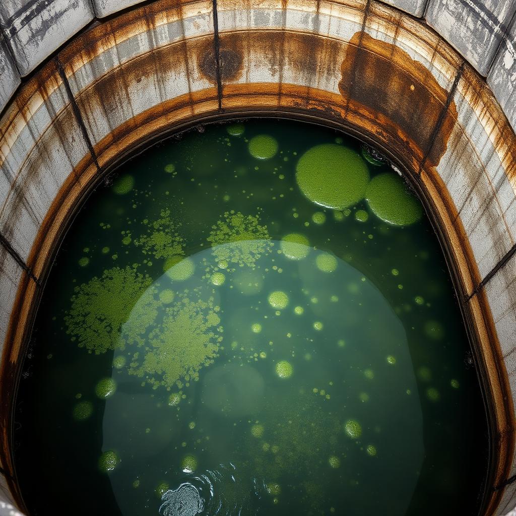 خزان مياه ملوث بالطحالب والرواسب يحتاج تنظيف عاجل