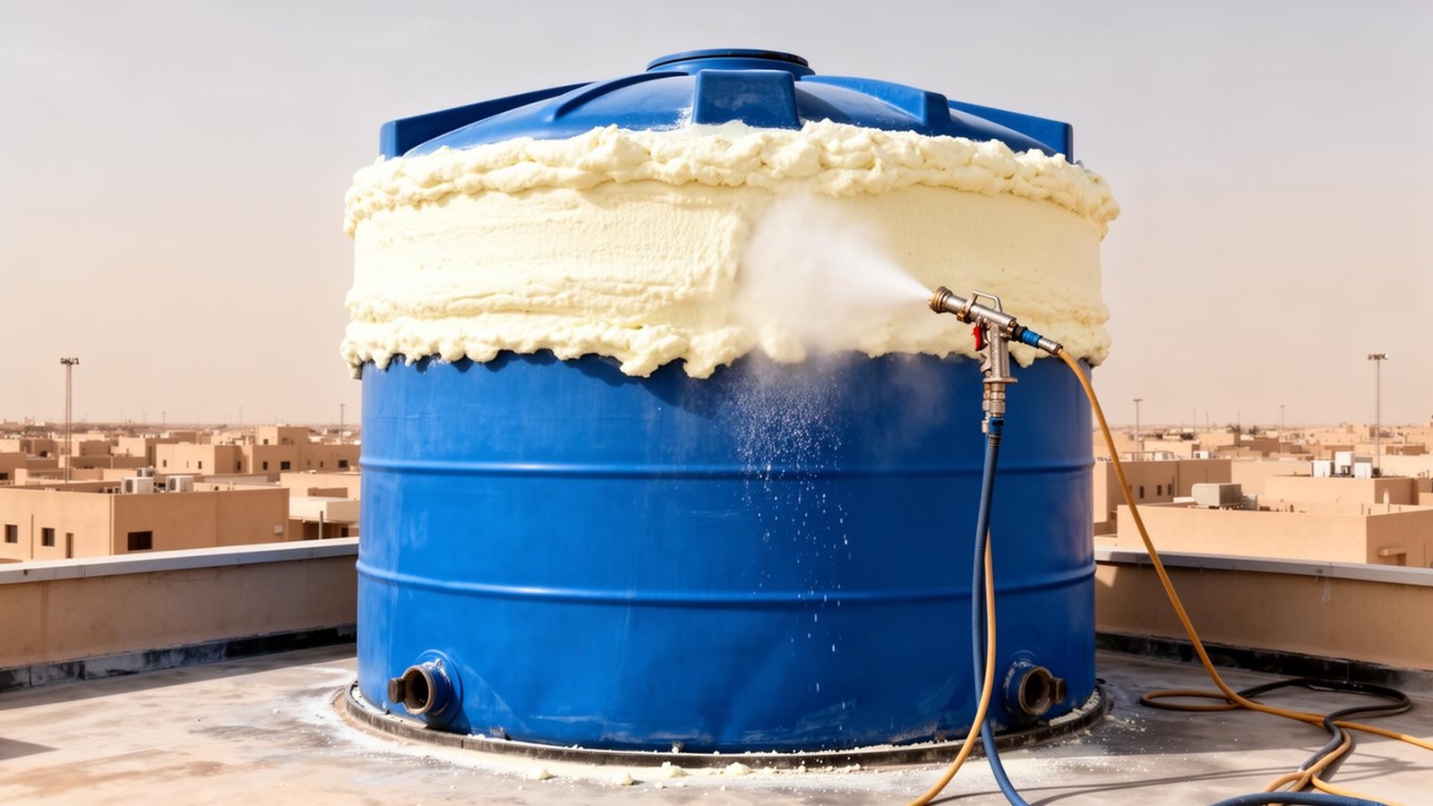عزل خزان مياه بالفوم الحراري على سطح منزل سعودي