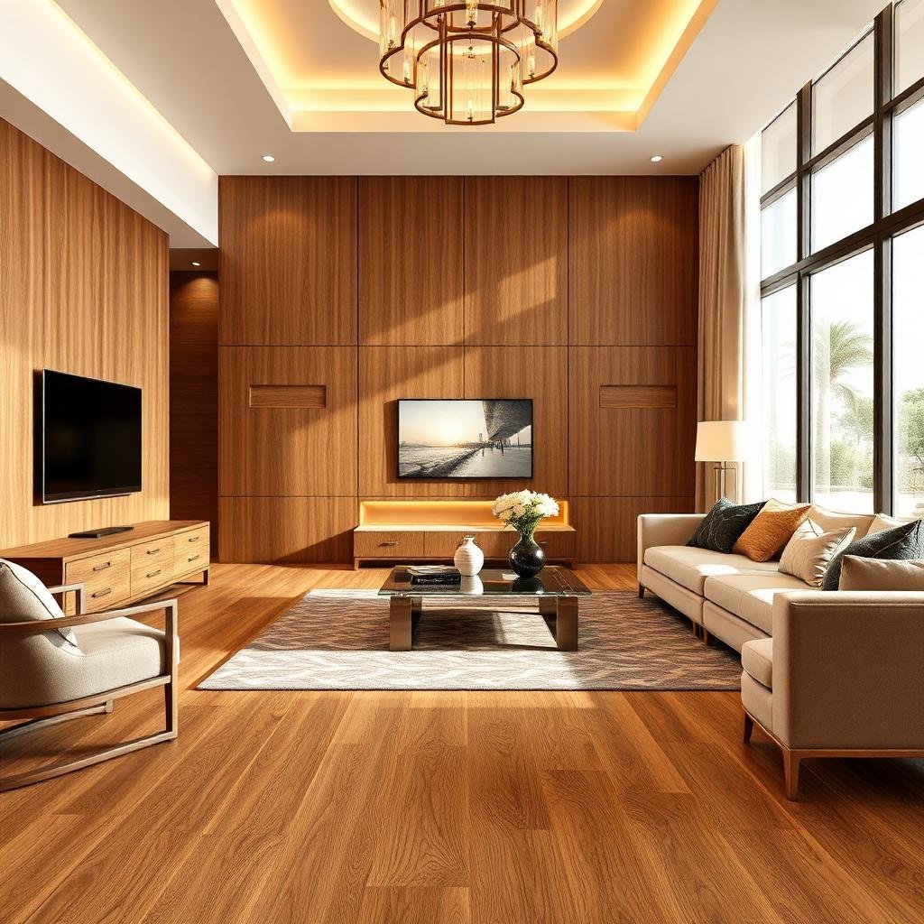 أرضيات WPC في غرفة معيشة سعودية عصرية