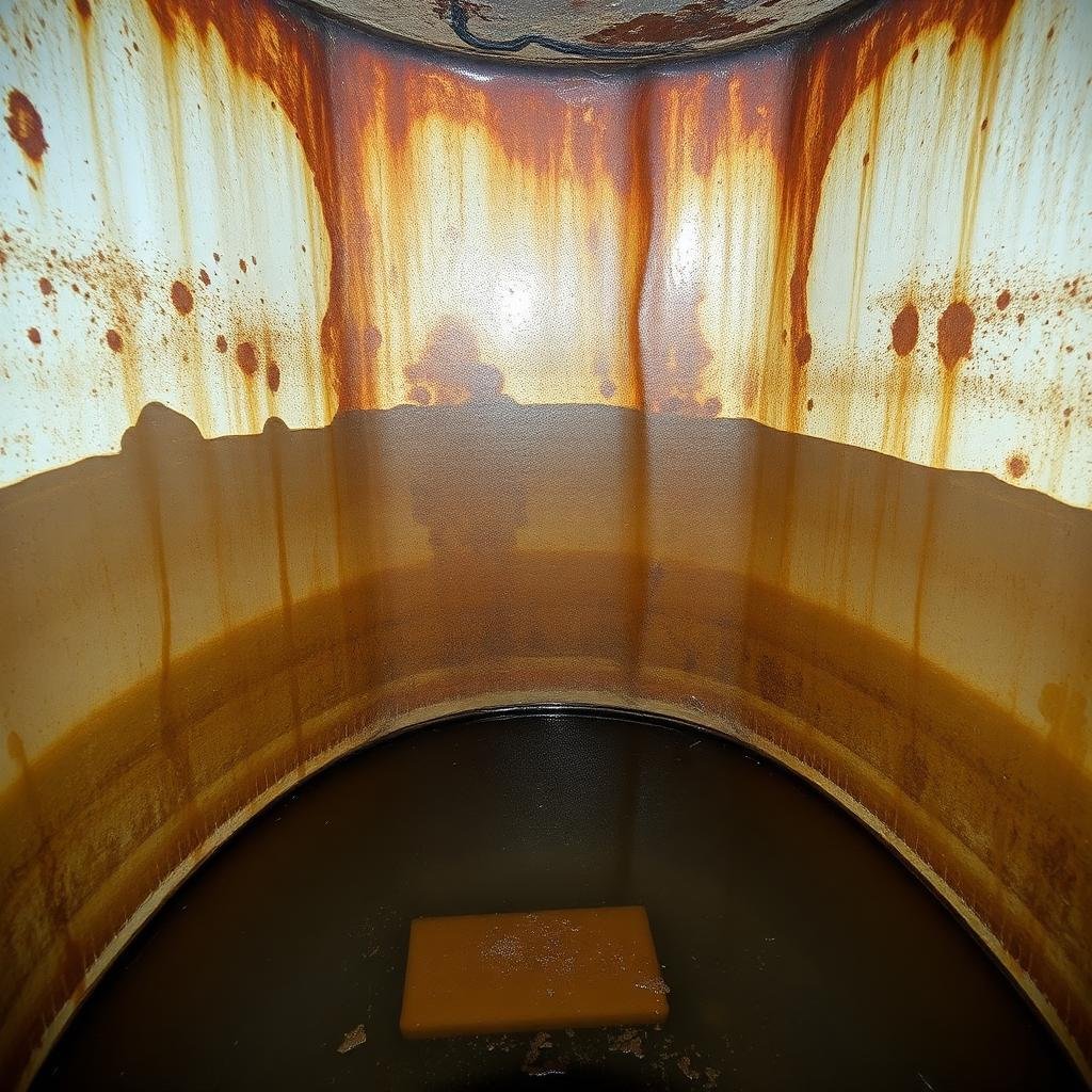 خزان مياه قبل التنظيف في الدمام يظهر الترسبات والأوساخ